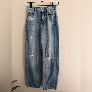 Zara Wide/Straight Leg Distressed Jeans